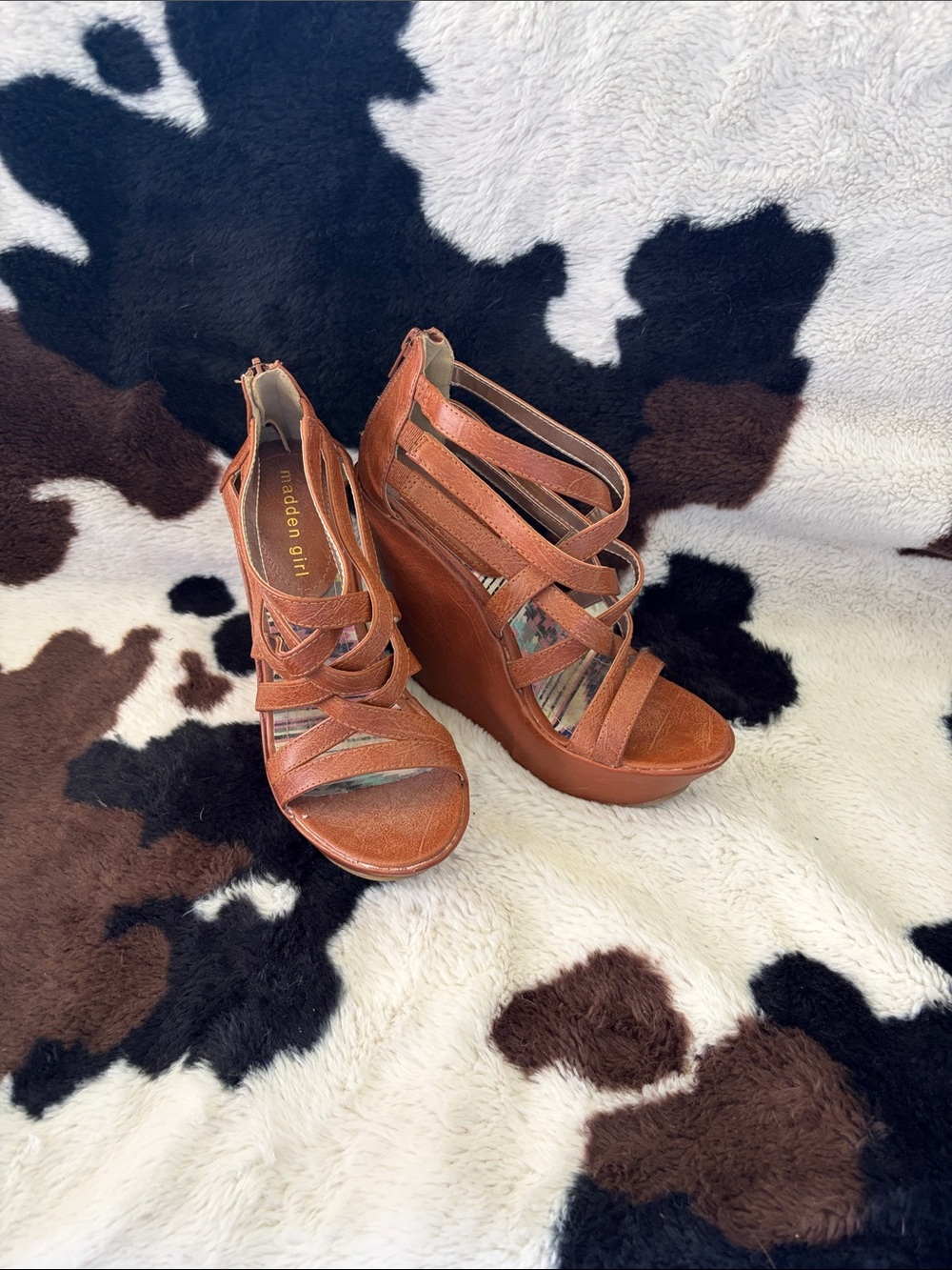 Madden Girl Rust Brown Strappy Wedge Sandals